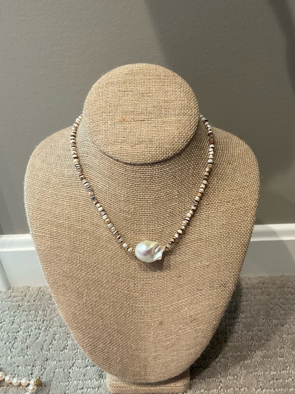 Beaded Necklace with Freshwater Pearl  Pendant